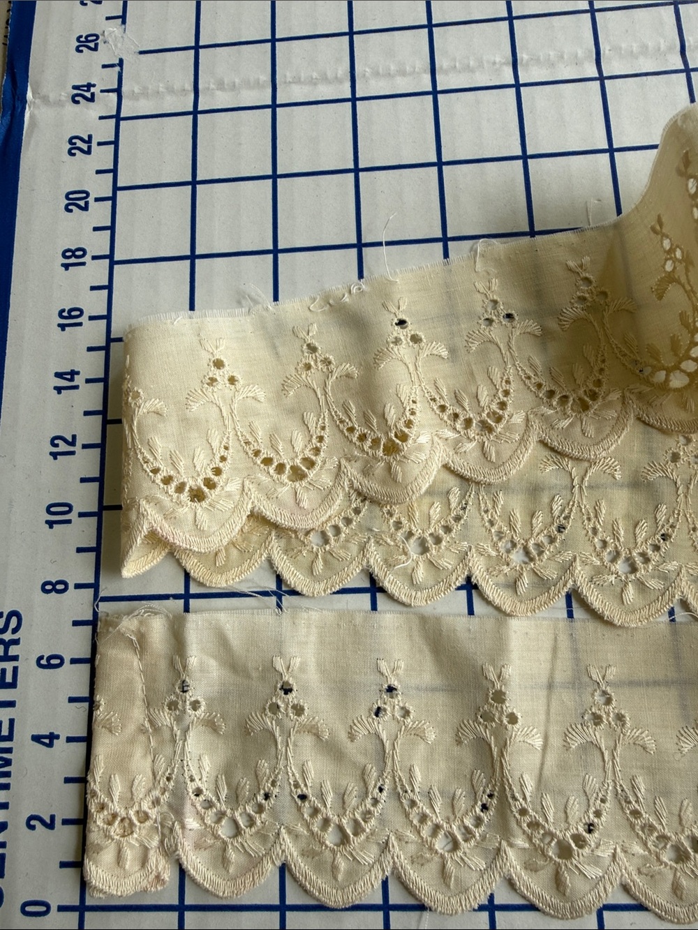 Antique circa 1930s Embroidered Eyelet Trim 2.5+ Yards x 3” Scalloped Cotton - Picture 7 of 11